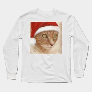 Painting of a Ginger Cat with Christmas Hat Long Sleeve T-Shirt